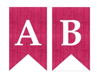 Téléchargement instantané imprimable Digital Party Bunting bannière, lettres blanches sur fond de toile de jute rose
