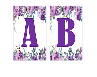 Instant download Printable Digital Party Bunting Banner, Purple Letters on Purple Floral Background