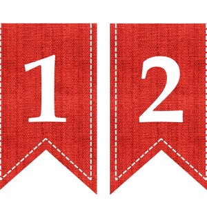 Sofortiger download druckbare digitale Party Wimpelkette, weiße Buchstaben auf rotem Sackleinen Hintergrund Bild 3