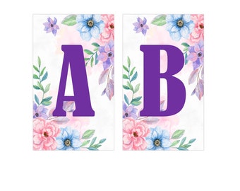 Instant download Printable Digital Party Bunting Banner, Purple Letters on Purple Floral Background