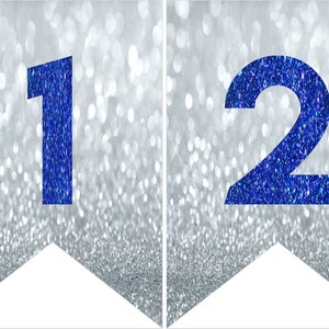 Sofortiger download druckbare digitale Party Wimpelkette, blaue Buchstaben auf silbernem Hintergrund Bild 3