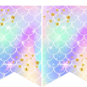 Instant download Printable Digital Party Bunting Banner, Purple Letters on Mermaid Scales Background image 5