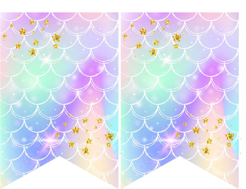 Instant download Printable Digital Party Bunting Banner, Purple Letters on Mermaid Scales Background image 5