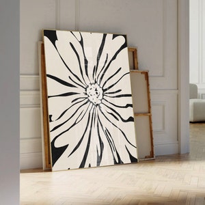 Beige Floral Wall Art: Black Abstract Botanical Print (Downloadable)