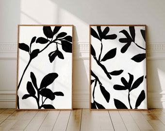 Black and White Botanical Art Prints: Minimalist Floral Set (Digital Download)