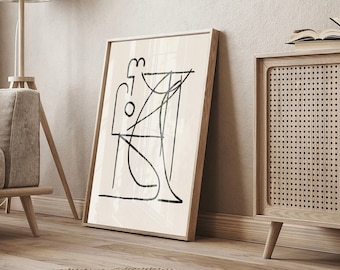 Minimalist Line Art Print: Beige Abstract Drawing (Digital Download)