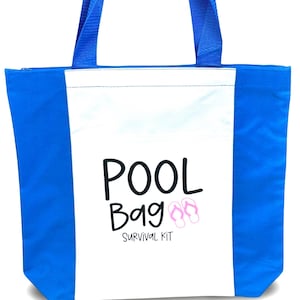 Pool Bag Survival Kit Canvas Tote Personalisierte Deluxe Zip Umhängetasche Blau / Weiß