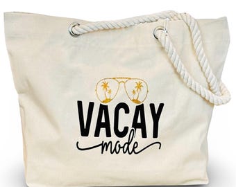 Bolso de lona personalizado Vacay Mode con correas de cuerda para el hombro