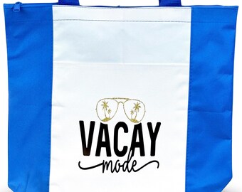 Bolso de hombro de lona con cremallera de lujo personalizado VACAY Mode azul marino/blanco