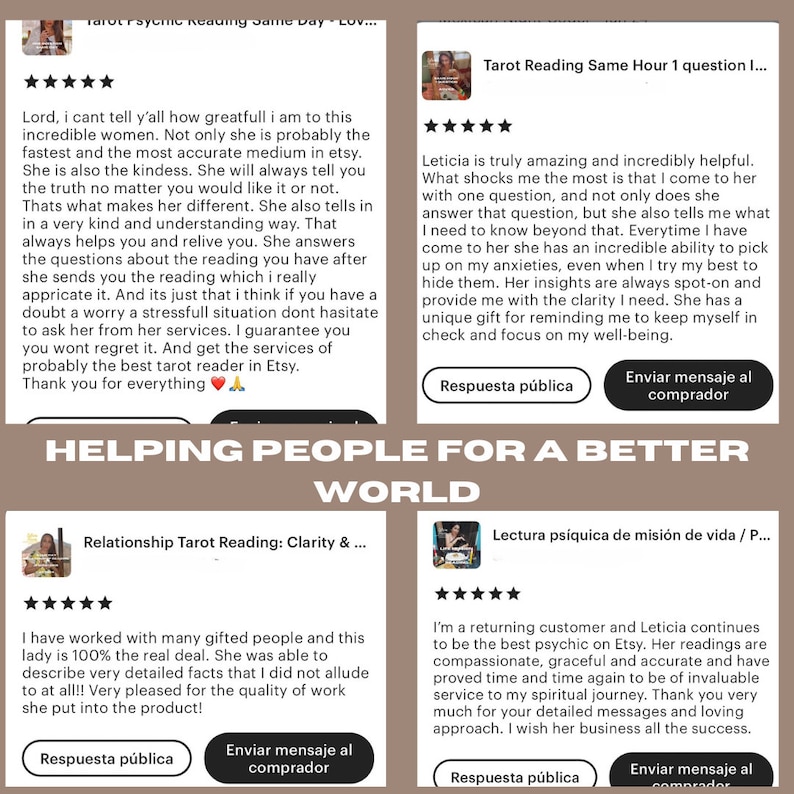 Discover why I'm considered the best psychic on Etsy through heartfelt testimonials. Highlighting my accuracy and deep spiritual connections. Each review speaks to the transformative insights, making me the trusted choice for your psychic needs.