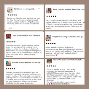 Experience the power of my tarot readings. Clients rave about the clarity and direction gained from my tarot sessions. How my intuitive readings have provided life-changing advice, solidifying my reputation as the top tarot reader on Etsy.