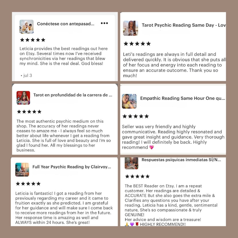 Experience the power of my tarot readings. Clients rave about the clarity and direction gained from my tarot sessions. How my intuitive readings have provided life-changing advice, solidifying my reputation as the top tarot reader on Etsy.