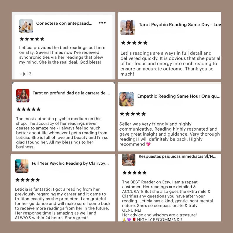 Experience the power of my tarot readings. Clients rave about the clarity and direction gained from my tarot sessions. How my intuitive readings have provided life-changing advice, solidifying my reputation as the top tarot reader on Etsy.