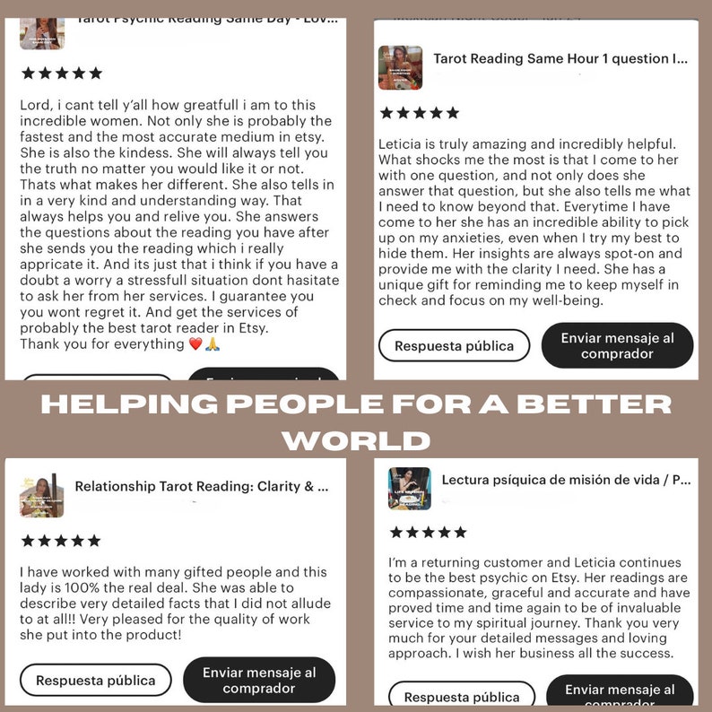Discover why I'm considered the best psychic on Etsy through heartfelt testimonials. Highlighting my accuracy and deep spiritual connections. Each review speaks to the transformative insights, making me the trusted choice for your psychic needs.