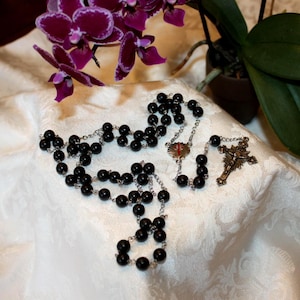 Ebony Wood Rosary for Men - Wire Wrapped Catholic Gift with Silver Crucifix