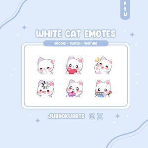 Kawaii White Cat Emotes for Twitch/Discord/Youtube, ...