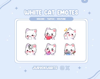 Kawaii White Cat Emotes for Twitch/Discord/Youtube, ...