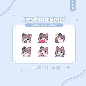 Kawaii Grey Cat Emotes for Twitch/Discord/Youtube, ...