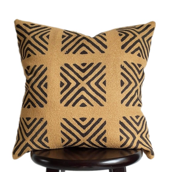 Modern Boho Farmhouse PIllow 18x18 Inch Mustard Throw Pillow