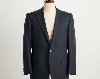 Vintage Blazer Levi's Action 46L Navy Blue Sta-Prest Poly Wide Lapel 70s Gold