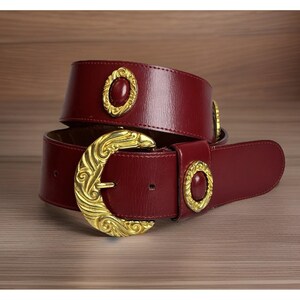 Vintage‎ 1980s Red Gold Tone Belt M Wide Italian Leather Cipriani Cabochon Cipriani Leather Belt - Etsy main image 2