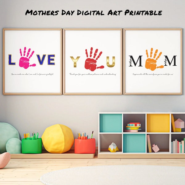 Love You Mom Hand Print DIY Poster Mothers Day Gift Kids DIY Posters Personalized Gift Children's DIY Poster Kit Kids Craft for Mothers Day