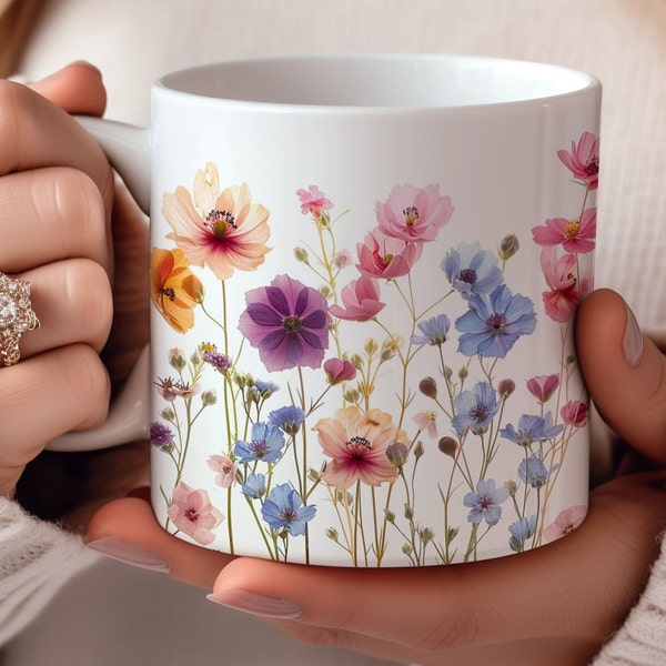 Blumen Tasse, Wildblumen Cottagecore Kaffeetasse, Blumen Garten Liebhaber, Geschenk für Mutter Beste Freundin, Floral Natur Frühling