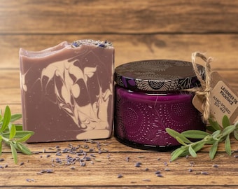 Lavender de Provence GIFT SET | Soy Wax Candle | Lavender Soap | Glass Jar with Lid | Lavender Candle | Gift | Gifts