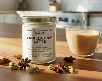 VANILLA CHAI LATTE Soy Wax Candle in Glass Jar with Lid | Chai Tea Candle | Gift | Gifts