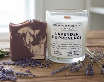 Lavender de Provence GIFT SET | Coconut Apricot Wax Candle | Lavender Soap | Glass Jar with Bamboo Lid | Lavender Candle | Gift | Gifts