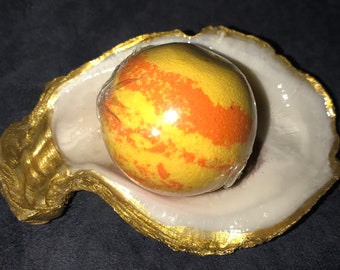 Hand Painted Oyster Shell Dish and a Mini Bath Bomb Pearl - Fizzy Bath Bombs