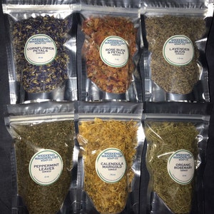 Dried Flower Petals and Leaves Peppermint, Rosemary, Rose, Calendula, Lavender, Cornflower