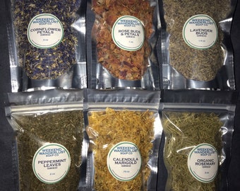 Dried Flower Petals and Leaves Peppermint, Rosemary, Rose, Calendula, Lavender, Cornflower