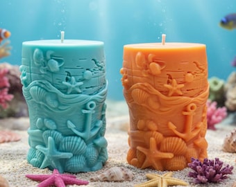 Two Nautical Soy Wax Candles | Under the Sea Candles | Pillar Candles
