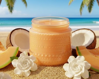 TROPICAL ESCAPE Soy Wax Candle in Glass Jar with Gold Lid