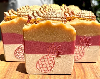 PINK PINEAPPLE Smoothie Coconut Milk Artisan Soap - Pineapple, Coconut, Rose Gold -  TROPICAL Escape Series