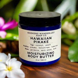 PIKAKE BODY BUTTER - Best Selling Body Cream Moisturizer-Pikake Hawaiian Jasmine - Natural, Paraben-free, no color added - 5oz or 9oz