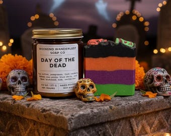 DAY of the DEAD Soap & Candle SET | Dia De Los Muertos | Skull Soap | Halloween | Autumn Soap | Sugar Skull | Self Care Gift | Soy Candle
