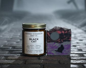 BLACK CAT Soap & Candle Gift SET | Halloween Candle | Full Moon Soap | Black Cat Soap | Autumn Soap | Autumn Candle | Halloween Soap
