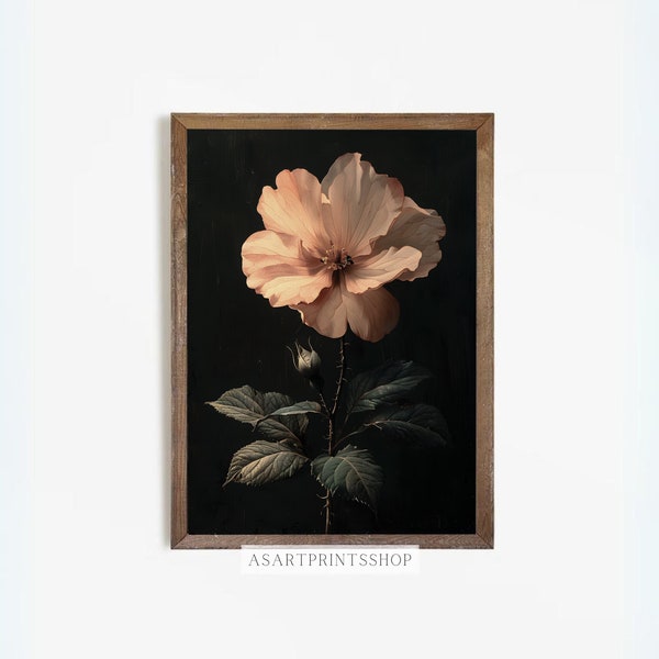 Moody Vintage Flower Print | Dark Floral Still Life Oil Painting | PRINTABLE Digital Antique Art |