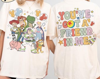 Retro Disney Toy Story comfort kleuren shirt, je hebt een vriend in mij shirt, Toy Story Movie Characters Tee, Disney familie-uitje shirt