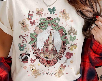 Coquette Bows Disneyland Castle Christmas Shirt, Magic Kingdom Christmas Shirt, Disney Christmas Shirt, Mickey and Friends Christmas Tee