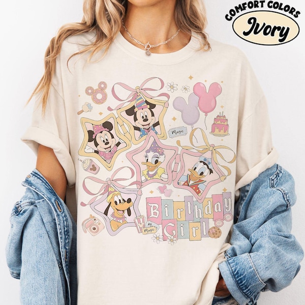 Disney Mickey and Friends Castle Birthday Girl Shirt, Retro Personalized Disneyland Birthday Shirt, WDW Family Matching 2026 trip Gifts Tee
