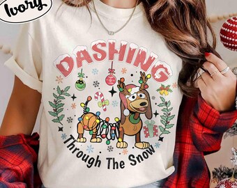 Dashing Through The Snow Slink Dog Christmas Sweatshirt, Disney Toy Story Merry Christmas Sweater, Disneyland Family Christmas Trip Shirt
