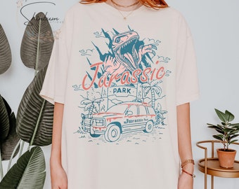 Camiseta de colores cómodos de Jurassic Park vintage, Disneyland Jurassic Park, camisetas gráficas de Jurassic Park, camiseta con el logotipo de Jurassic Park, dinosaurio T-rex