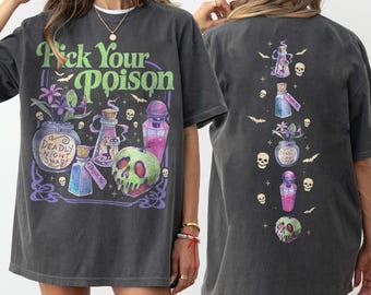 Comfort Colors Pick Your Poison 2 Sides Shirt, Princess Halloween Shirt, Villains Cartoon Shirt, Spooky Season Shirt, Retro Halloween Shirt