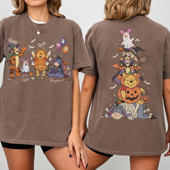 Winnie the Pooh Two-sided, Pooh Bear Piglet Tigger Eeyore Halloween Shirt, Halloween Party Tee, Spooky Season Shirt, Disney Halloween Shirt