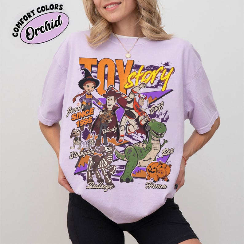 Retro Disney Toy Story 1995 Halloween Shirt, Woody Buzz Lightyear Rex Halloween Group Tee, WDW Disneyland Family 2026 Trip Tee, Pixar Fest Orchid
