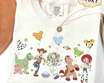 Camiseta con globos de Disney Toy Story en colores cómodos, camiseta de Disney World Toy Story, camiseta familiar de Disney Toy Story, camiseta con personajes de películas, camiseta de Disney