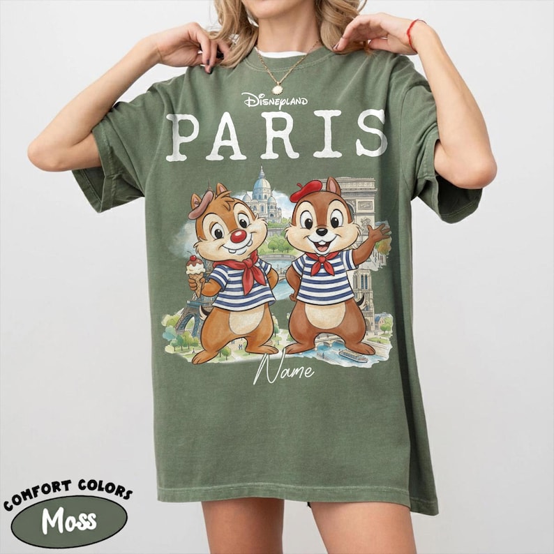 Disney Alle Charaktere Disneyland Paris Shirt, Micky und Freunde Paris Comfort Color T-Shirt, Chip N Dale Stitch Disneyland T-Shirt, WW2 Trip Tee Moss/Military Green